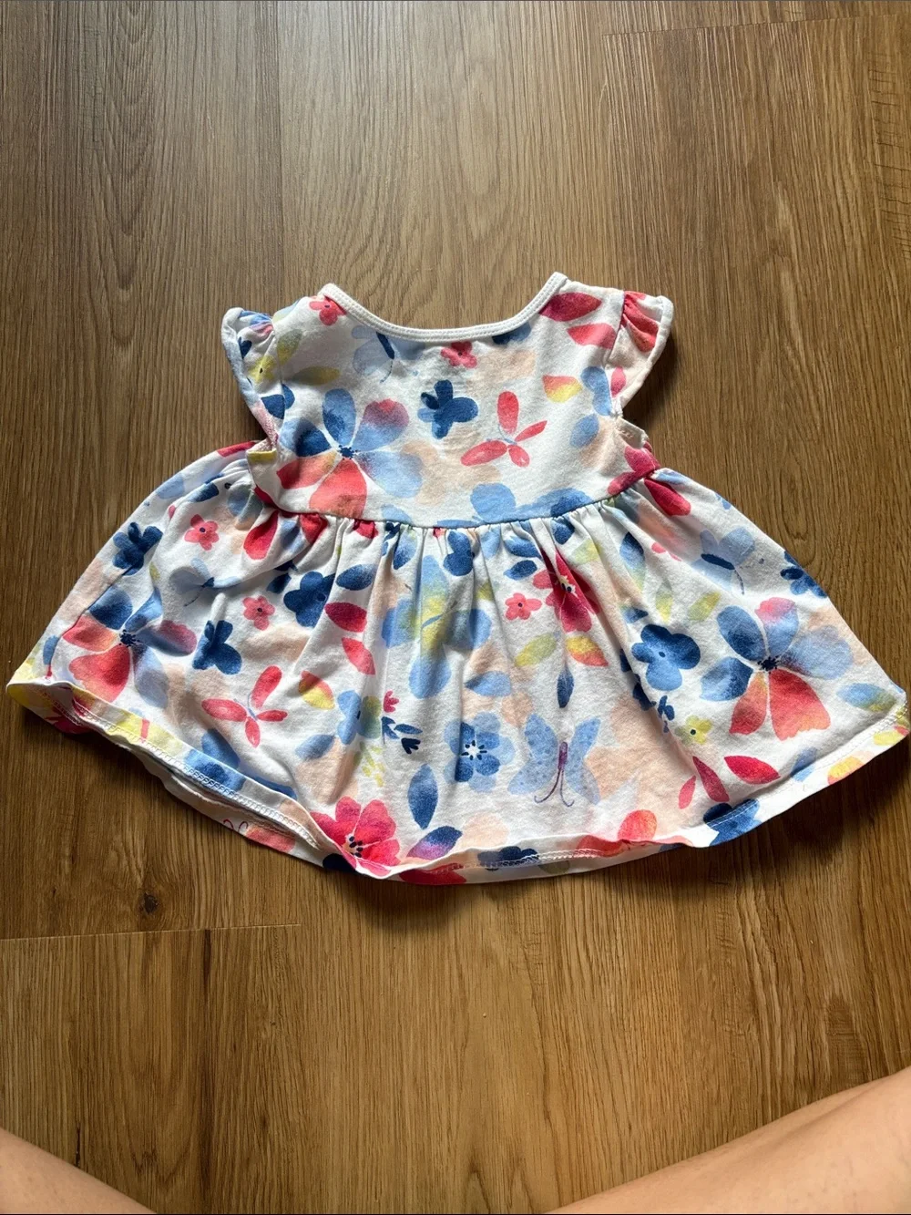 Girls' Floral Swing Dress - White with Blue & Pink Flowers